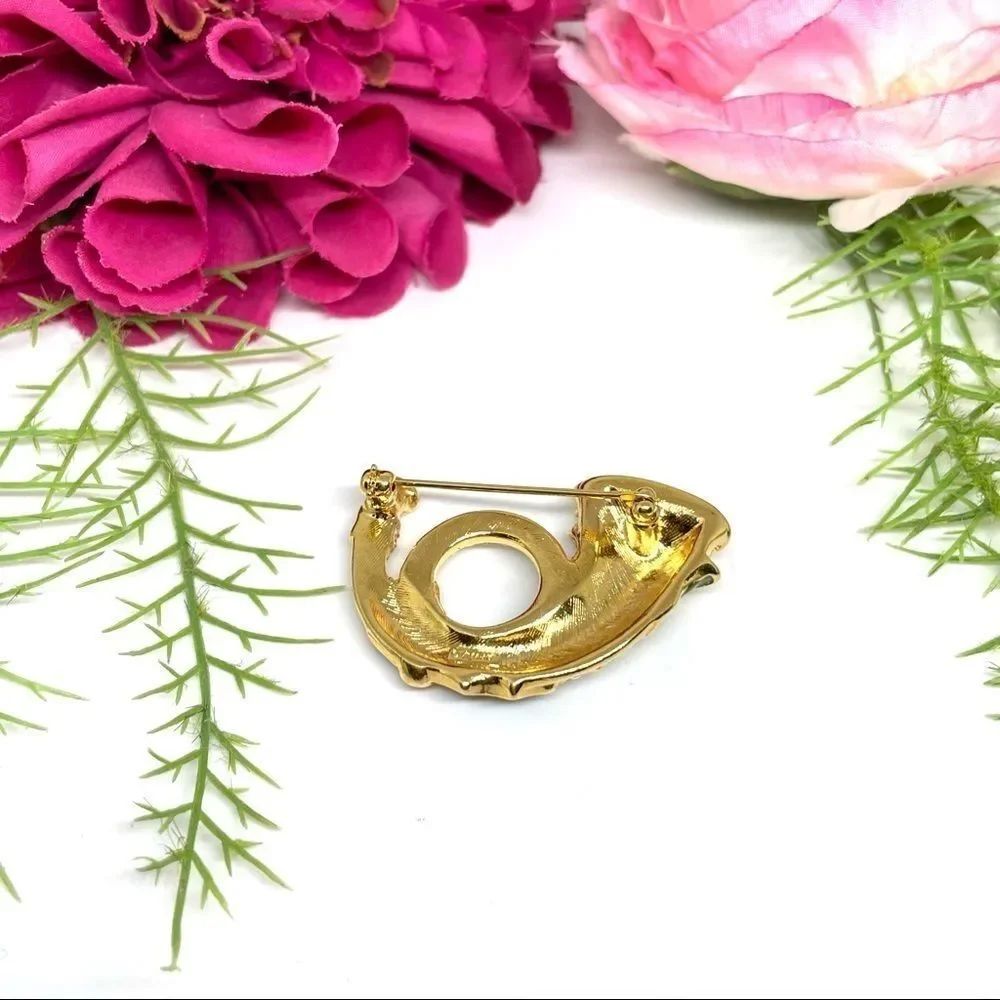 VINTAGE⚜️MONET French Horn Crystal Pavé Christmas Brooch